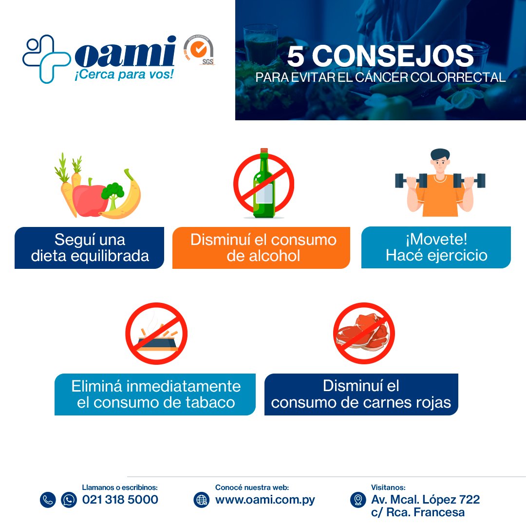OamiPy's tweet photo. Hoy es el día mundial de concientización sobre el cáncer colorrectal, uno de los más frecuentes en todo el mundo. 🎗️

Con prevención y diagnóstico precoz, la mortalidad puede reducirse. Acá te dejamos algunos consejos para evitarlo. ☝️ https://t.co/TN9hEValaL