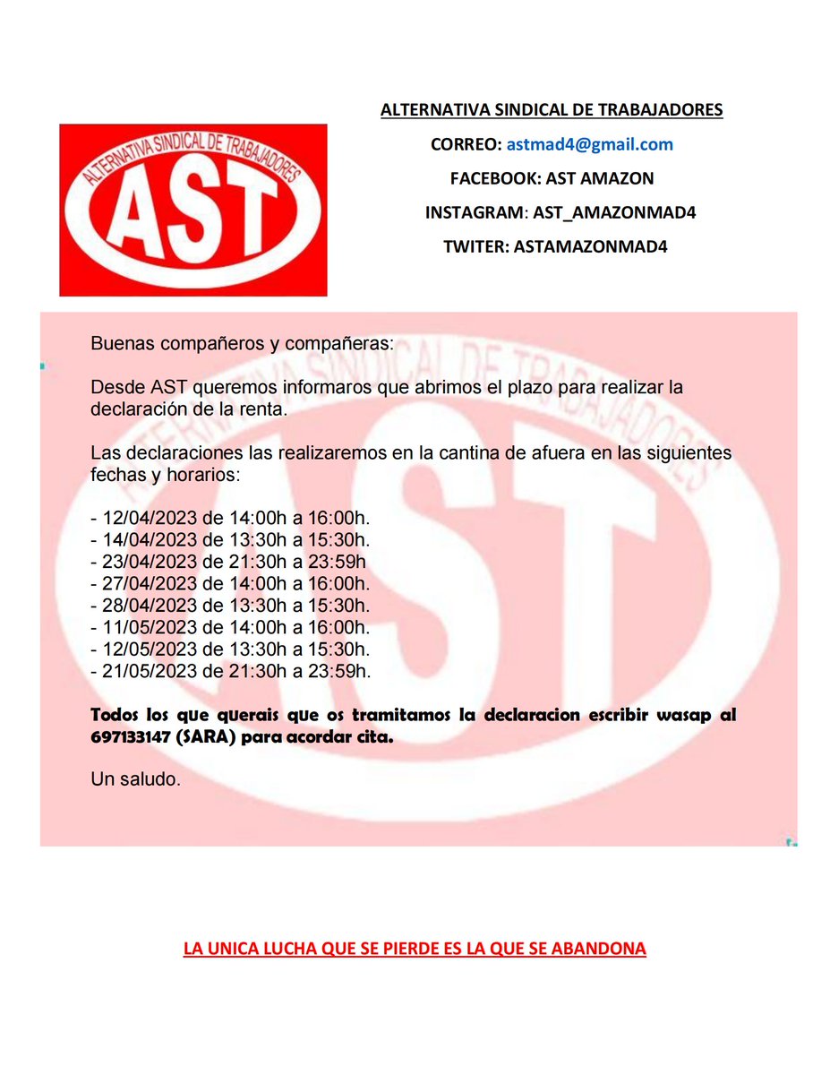 AstSindicato's tweet photo. 📍CAMPAÑA DECARACION DE LA RENTA 2023📍 https://t.co/jJXsq323k3