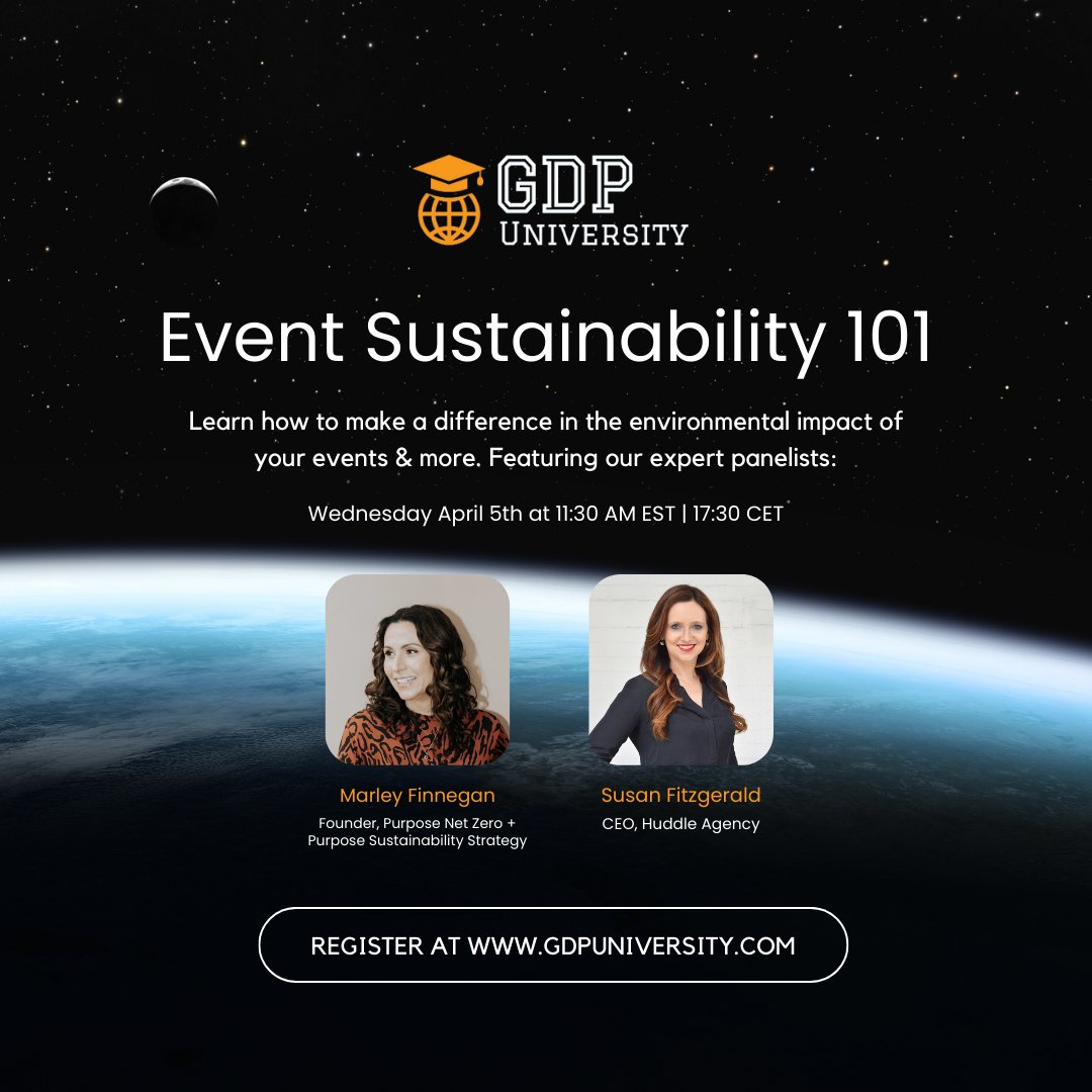 Ready to make your events eco-friendly without breaking the bank? Join us for our next #GDPUniversity event, Event Sustainability 101, and learn how to reduce your carbon footprint one step at a time! 🌍💚Register now at gdpuniversity.com