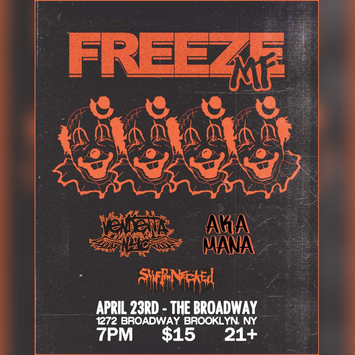 AkaManaNY's tweet photo. Brooklyn was lit last night. We'll be back next month with the homies in @freezemfband @vendetta_nyc and #StiffNecked

Purchase Tickets Here:
https://t.co/7oSKnTOK4k https://t.co/cbRxMg279w