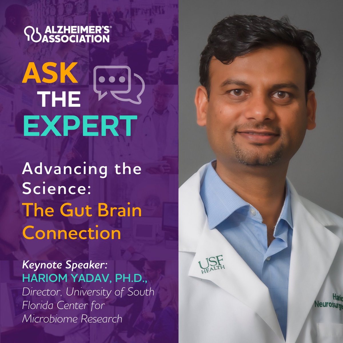 Alzheimer's Association, Florida Gulf Coast (@alzflgulf) on Twitter photo Dr. <a href="/YadavHariom_Sci/">Hariom Yadav</a> will share research on the connection between our brains and the community of microbes (microbiome) living in our gut at our upcoming program on April 11 at 1 p.m. RSVP today at bit.ly/3KpnDzE #ENDALZ #GutHeatlh Dr. <a href="/YadavHariom_Sci/">Hariom Yadav</a> will share research on the connection between our brains and the community of microbes (microbiome) living in our gut at our upcoming program on April 11 at 1 p.m. RSVP today at bit.ly/3KpnDzE #ENDALZ #GutHeatlh