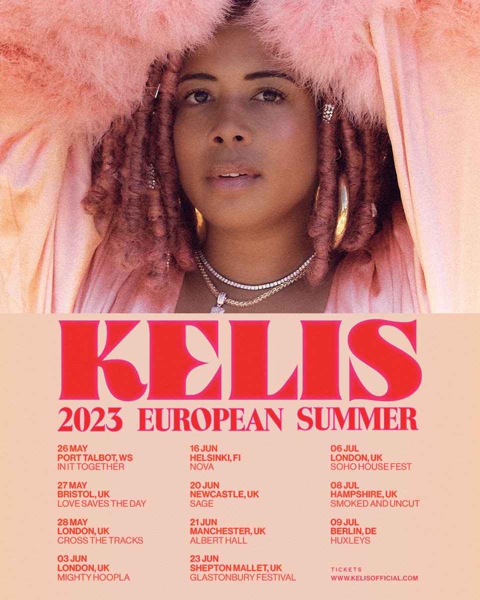 Can't wait to hit the road this summer —  hitting up some of my favorite places in Europe. Excited to make some new memories with you all. Tix are available at kelisofficial.com/#tour ❤️🎤✨