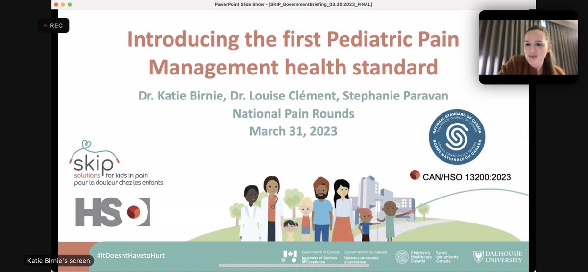 @katebirnie presenting the first National Pain Standard for Pediatric Pain, as part of @CanadianPain’s National Pain Rounds sponsored by @pain_canada. #CanadianPainRounds #pain #douleur @PainBC @Alberta_Pain @SaskPain @rqrd_qprn @US_ASP @BritishPainSoc @IASPpain