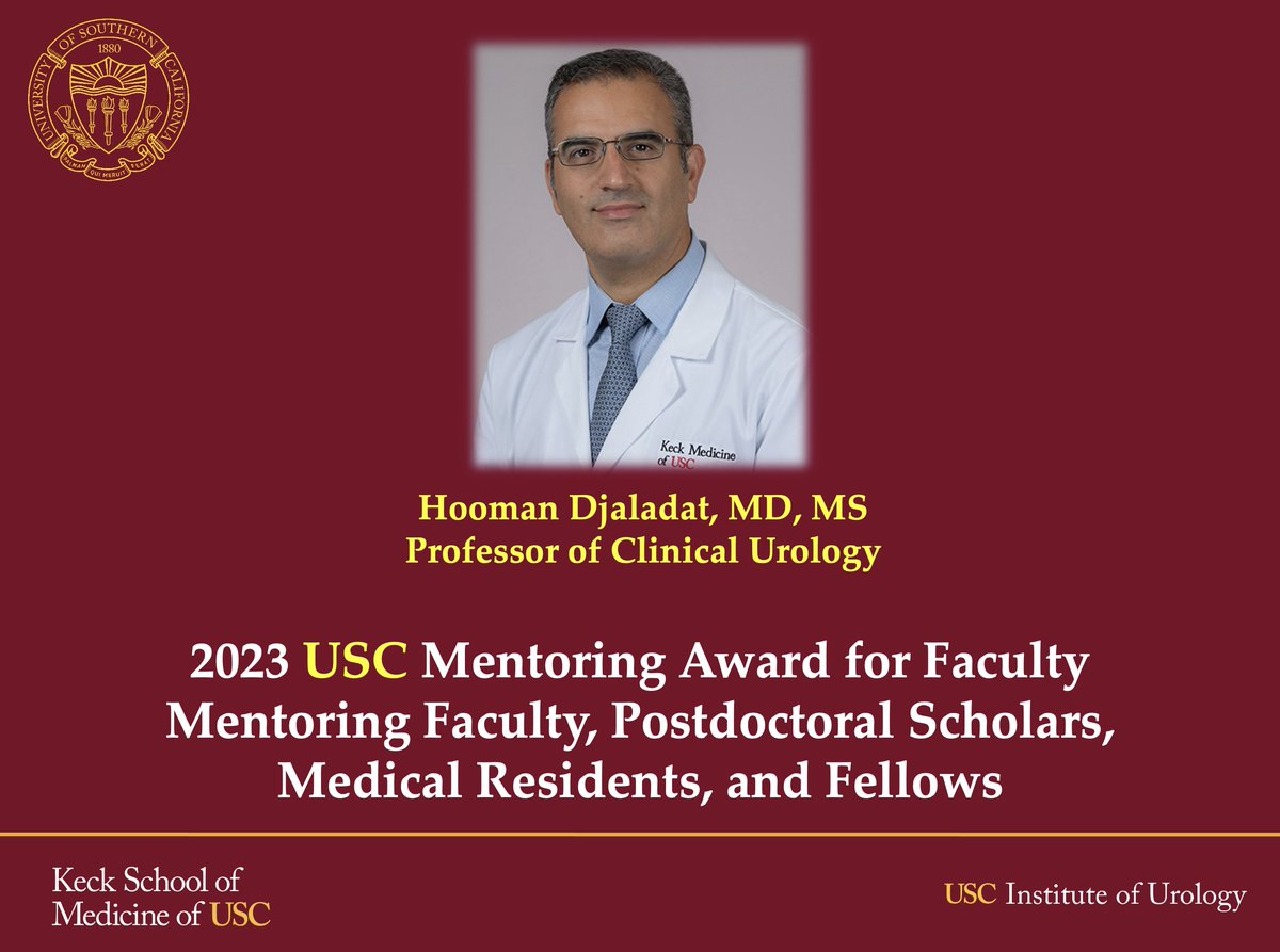 Alireza Ghoreifi, MD (@alirezaghoreifi) on Twitter photo Huge congratulations to Dr. <a href="/Hoomandjaladat/">Dr. Hooman Djaladat</a> for receiving this prestigious and very well-deserved award! We are lucky to have you as our mentor at <a href="/USC_Urology/">USC Urology</a>!
@KeckMedUSC <a href="/KECKSchool_USC/">Keck School of Medicine of USC</a> Huge congratulations to Dr. <a href="/Hoomandjaladat/">Dr. Hooman Djaladat</a> for receiving this prestigious and very well-deserved award! We are lucky to have you as our mentor at <a href="/USC_Urology/">USC Urology</a>!
@KeckMedUSC <a href="/KECKSchool_USC/">Keck School of Medicine of USC</a>