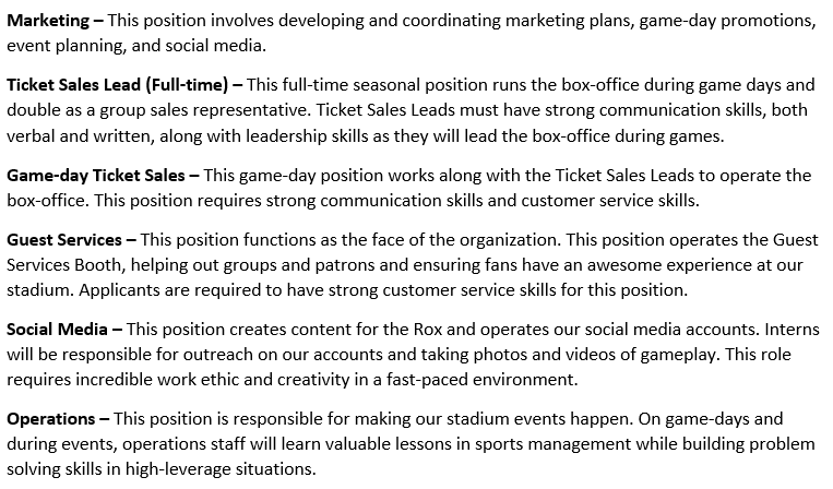 BrocktonRox's tweet photo. The Rox are now accepting applications for internships! You can apply by emailing your resume to jroberts@brocktonrox.com or stevereddington@brocktonrox.com. More information is located at https://t.co/rGMWetT4UU

#SummerInternships https://t.co/kQgF6zuwm0