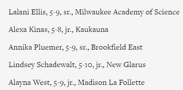 .@PewGirlsHoops's Amy Terrian was the lone area representative on the fourth team.

.@PewGirlsHoops's Amy Terrian was also named to the fourth team.

@GirlsKhsHoops's Madi Dogs, @MAS_Athletics's Lalani Ellis & @LadySprtanHoops's Annika Pleumer were named high honorable mention.