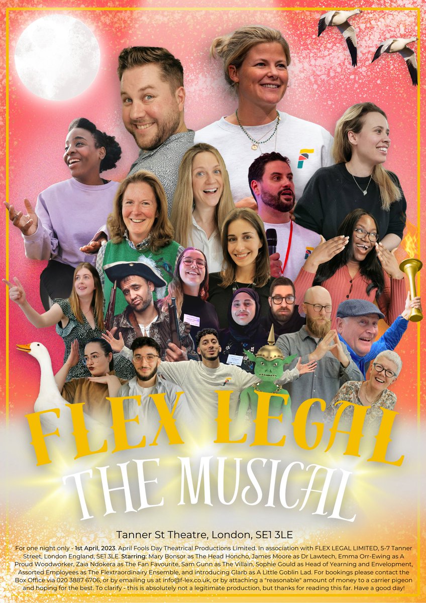 Other legal service organisations wouldn't dream of launching a full musical theatre production. 🎭

Flex Legal, however, are not afraid of shattering conventions and breaking the mold.

"Flex Legal: The Musical" is coming soon! 🙌

#musicaltheatre #legalindustry