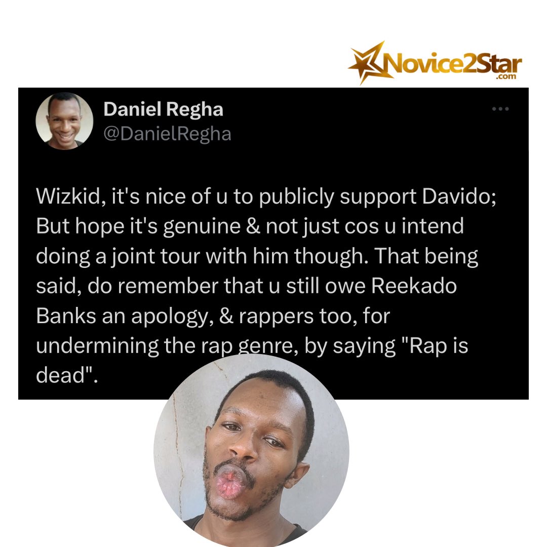 novice2star's tweet photo. Daniel Regha comes for Wizkid 😀 

#davido #wizkid #novice2star https://t.co/SiVNkP4zmF