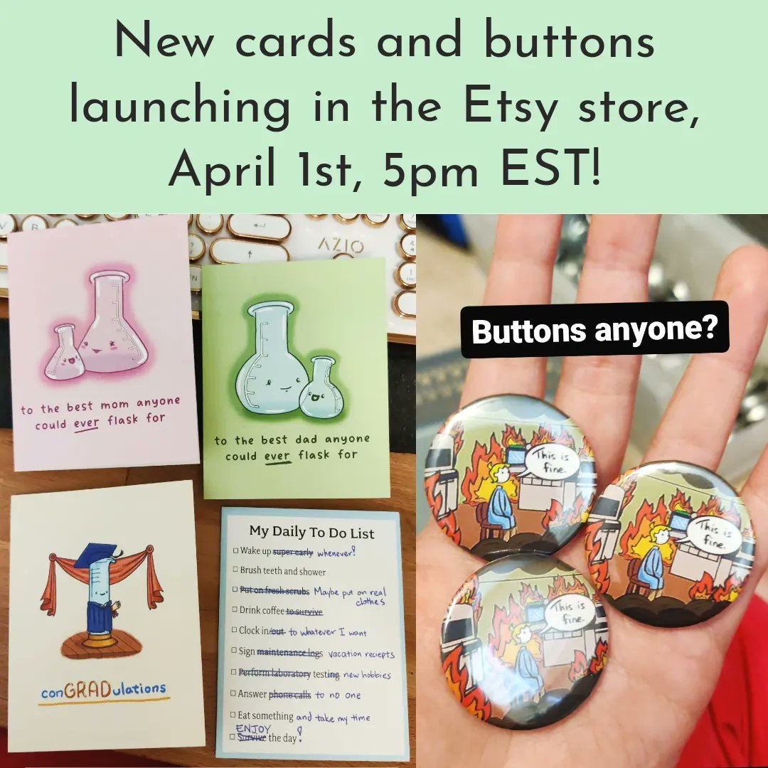 warbler_works's tweet photo. Small launch of new items tomorrow - a mother's day card, a father's day card, a graduation card, a retirement card, and some new buttons! 
#medicallaboratoryscientist #labtechproblems #labtech #lab4life #lablife #labtechlife #labvocate #loveforlabpros #laboratory #laboratorylife https://t.co/Ik6V3jJAZX