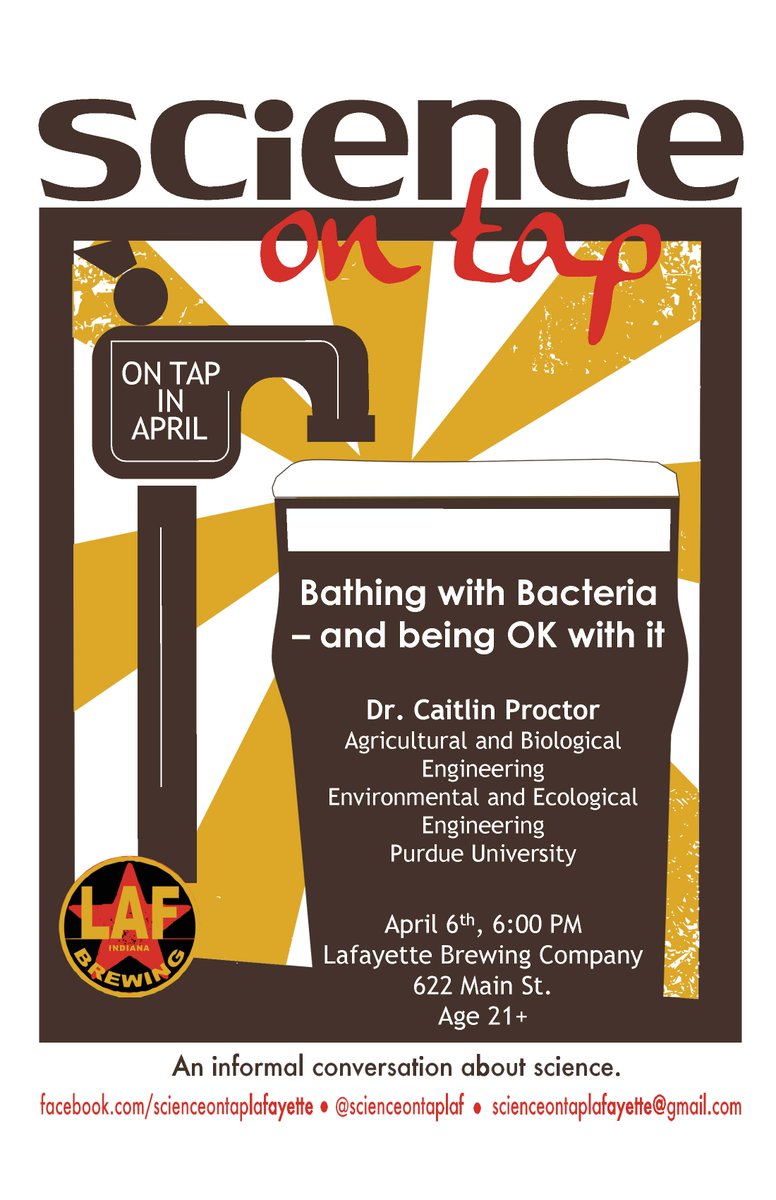 Join @caitlin_h2o (@PurdueEEE/@PurdueABE) for this @ScienceOnTapLaf event on April 6!