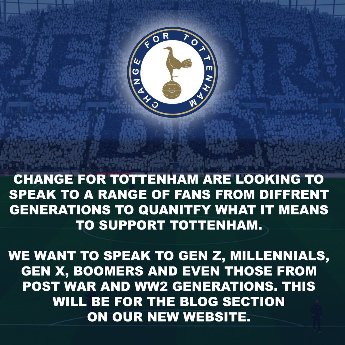 ChangeForSpurs's tweet image. If you know anyone…

      Year            Age
1922-1927 / 101-96
1928-1945 / 95-78
1946-1954 / 77-69
1955-1964 / 68-59
1965-1980 / 58-43
1981-1996 / 42-27
1997-2012 / 26-11

Please ask them or someone on their behalf to DM us.

#ChangeForTottenham #COYS