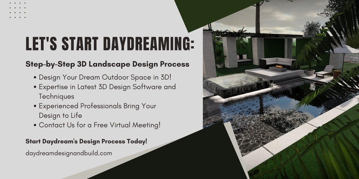 Our expert designers use the latest software and techniques to bring your vision to life. #OutdoorDesign #LandscapeDesign #3DDesign #VirtualDesign #DreamOutdoorSpace #DaydreamDesignAndBuild . . . daydreamdesignandbuild.com/designing-your…