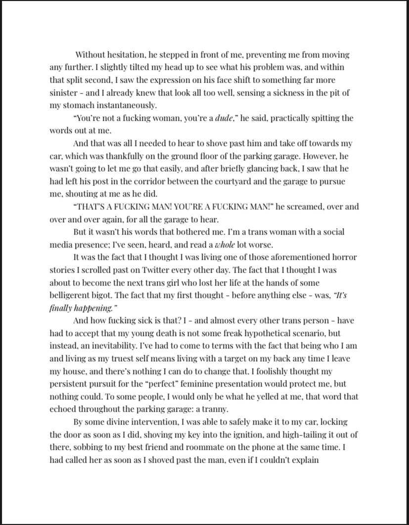 zoerosebryant's tweet photo. Before yesterday, I had a much different post planned for #TransDayOfVisibility. But since I couldn’t sleep, I stayed up writing this instead. A piece about how hard it is to be visible, what you risk by being visible, how we have no choice but to be, and how to live with that. https://t.co/wmViNkHDlF