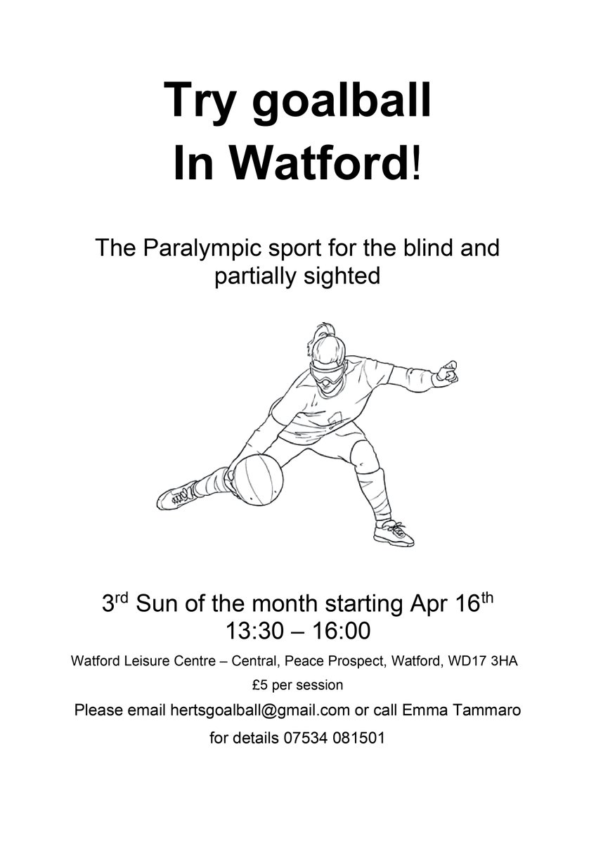 After the success of the taster sessions we are delighted to be launching a Goalball club in Watford. We can't wait till our next training session on April 16th, welcoming returning players and new alike. @guidedogs @Observer_Owl @BlindVeterans @EveryBodyMoves