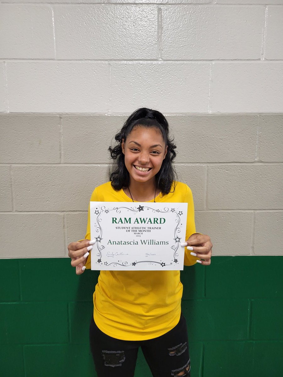 MCSportsMed's tweet photo. Congratulations to Anatascia Williams for being our Student Athletic Trainer of the Month for March! Ana is a first year SAT. She always has a smile on her face, and she has done a great job taking care of our Rams. @MCHS_Rams @MCRamFootball https://t.co/3sfWstYPNp