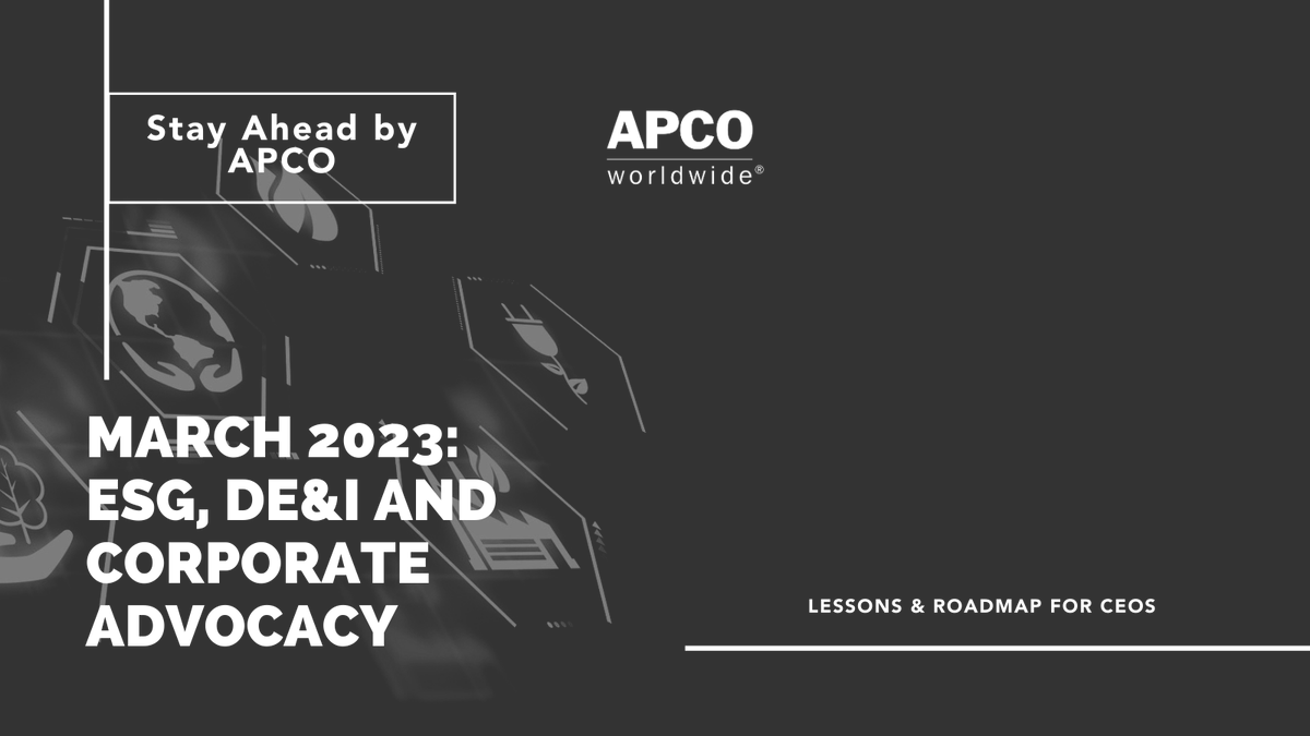 Don't miss the greatest insights from our experts on ESG, DE&amp;I and corporate advocacy seen in #pr, #communications, and #globalbusiness. March’s #StayAhead edition covers #transatlantic competition policy, #GenZ corporate leadership, breaking down pages.m.apcoworldwide.com/032023-Stay-Ah…