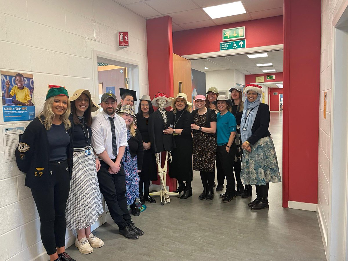 The science department looking fetching in their hats for #WearAHatDay and Brain Tumour Research.