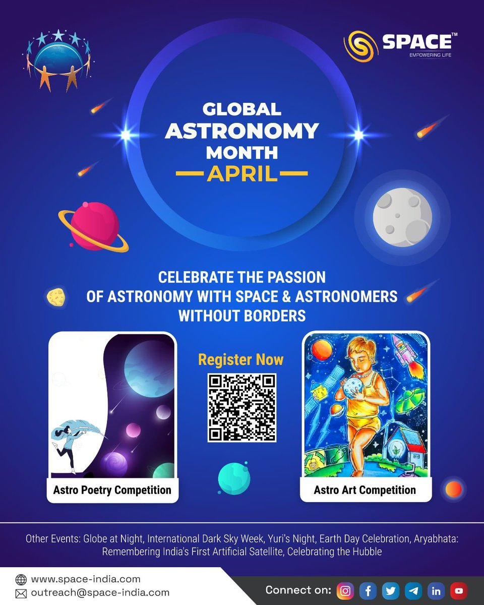Global Astronomy Month (GAM) is a celebration 🥳 of all things astronomical that takes place every April. Organized by Astronomers Without Borders (AWB), GAM brings together people from all around the world 🌍 

#GAM #GlobleAstronomyMonth #AstronomyMonth #April #workshops