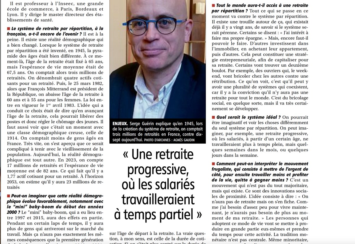 Guerin_Serge's tweet image. Mon interview dans l&apos;excellent @lecho_fr sur l&apos;évolution de la retraite et la #société de la #longévité. La #démographie oblige à repenser et faire évoluer le modèle. Mais l&apos;#intergénération reste un socle majeur. Les #retraités sont aussi des #actifs...