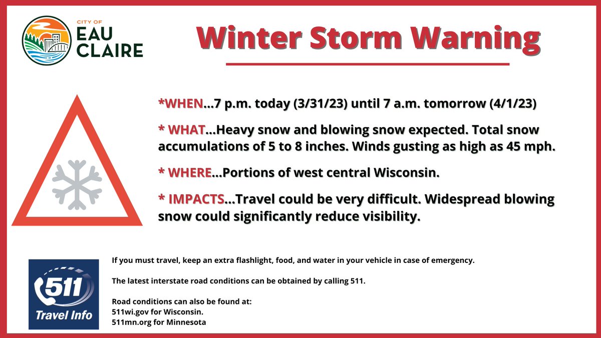 City of Eau Claire on Twitter "A Winter Storm Warning has been issued