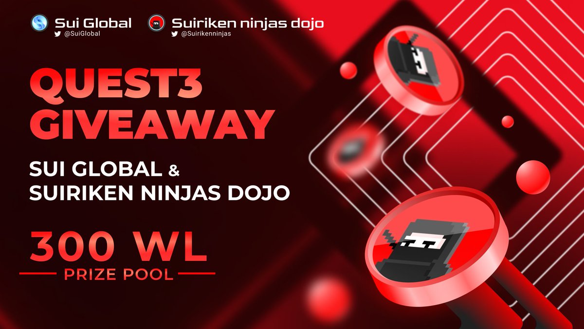 🌊Sui Global x Suiriken ninjas dojo 🥷
 
🔥Quest3 Giveaway🔥

🎁300 WL @Suirikenninjas🎁

✅Complete quest here:
👉app.questn.com/quest/75607990…

🥷Suiriken Ninjas Dojo is a community-based NFT project with plans to make a 2D RPG in pixel art integrated into blockchain.

#Sui #Airdrop
