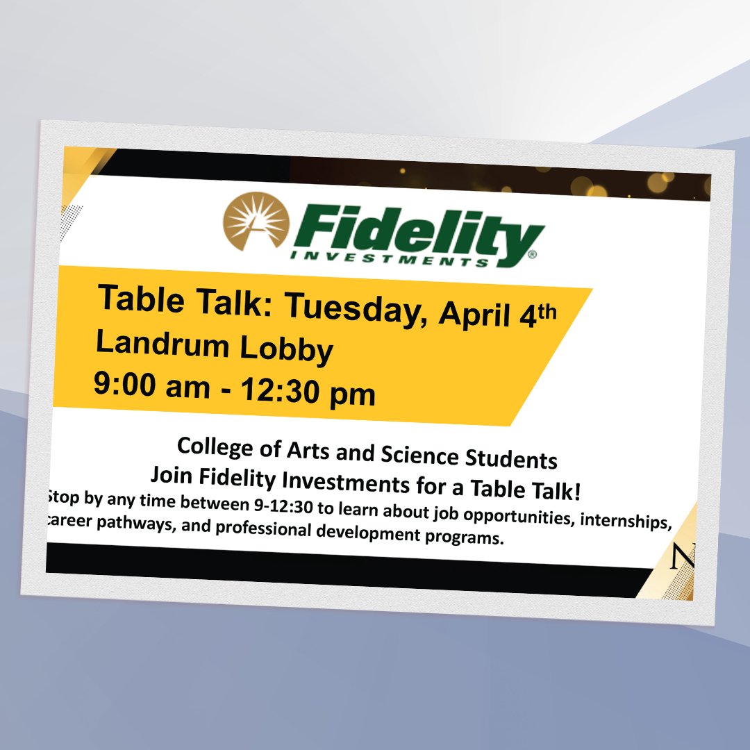 Integrative Studies at NKU: On April 4th Fidelity will have a table inside Landrum Hall to answer questions about careers at Fidelity. And on April 12 Fidelity will host a Career Session with information about pursuing your career goals. #nku #nkuist <a href="/NKUArtSci/">NKU Arts Sciences</a> @NKUcareers