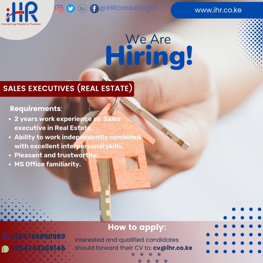 If you have excellent communication skills and feel comfortable reaching out to potential customers This is a great opportunity for someone looking to grow their career in real estate. #realestatekenya #salesexecutives #ikokazike #jobskenya #jobs