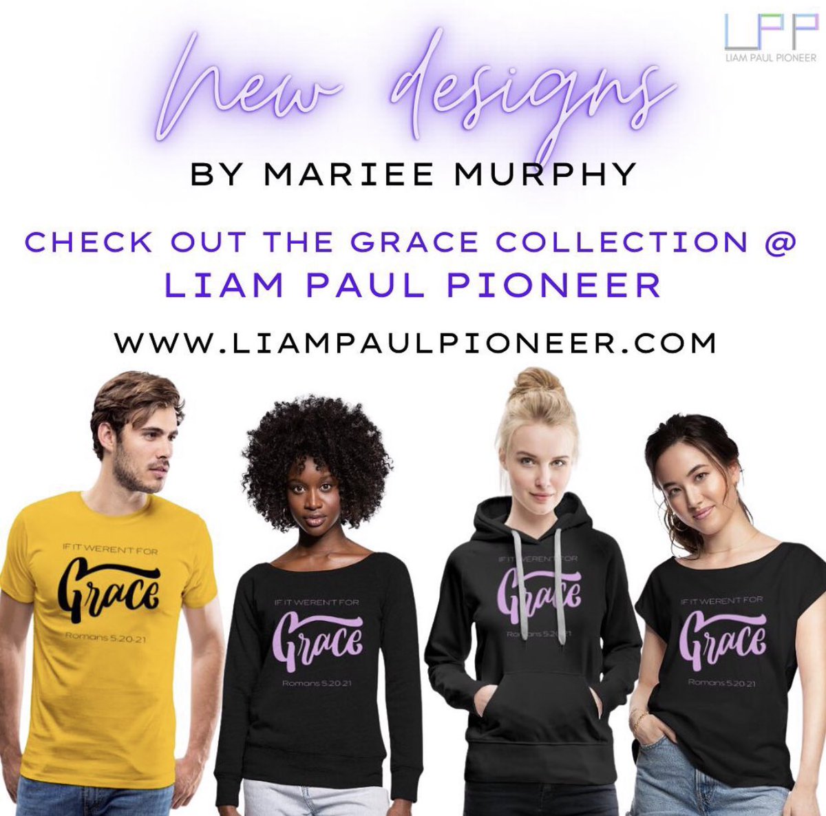 Check out the NEW GRACE COLLECTION by Mariee Murphy! Only at liampaulpioneer.com
#gracecollection #marieemurphy #tshirts #christiantshirts #faithclothes #christianfashion #christianclothes #grace #Jesus #liampaulpioneer