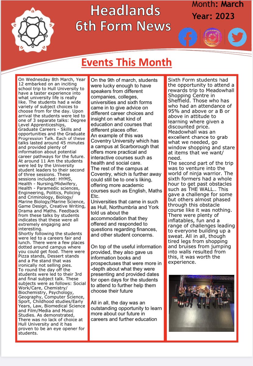 Check out what our Sixth Formers have been up to this half term with our Headlands Sixth Form News written by our amazing student newspaper team…