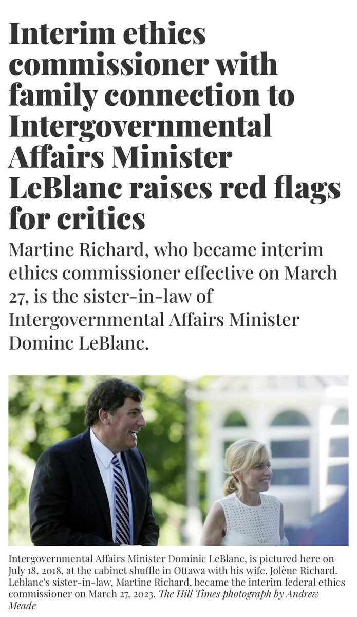 PierrePoilievre's tweet image. A minister who was already found guilty of breaking the Ethics law, gets his sister-in-law the job of “independent” Ethics Commissioner to rule on future allegations against him. Does anything surprise you with these guys?