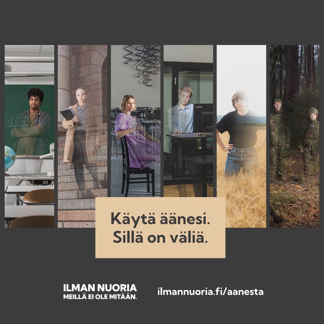 Käytä ääntäsi, sillä on väliä. 🗳✨ #Ilmannuoria meillä ei ole mitään – nuorten laiminlyömisellä on kohtalokkaat seuraukset inhimillisesti ja kansantaloudellisesti. Äänestä tänään ehdokasta, joka on valmis asettamaan nuorten hyvinvoinnin ykkösprioriteetiksi. #eduskuntavaalit2023