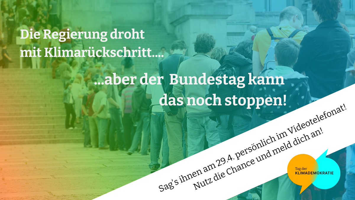 Die #Ampel will das #Klimaschutzgesetz aufweichen. Aber: Ohne die Zustimmung des Bundestags wird das nicht gehen, seine Mitglieder können die Pläne in den nächsten Monaten aufhalten! Nutz deine Chance am 29.4. und sprich persönlich mit den Abgeordneten! #Koalitionsausschuss