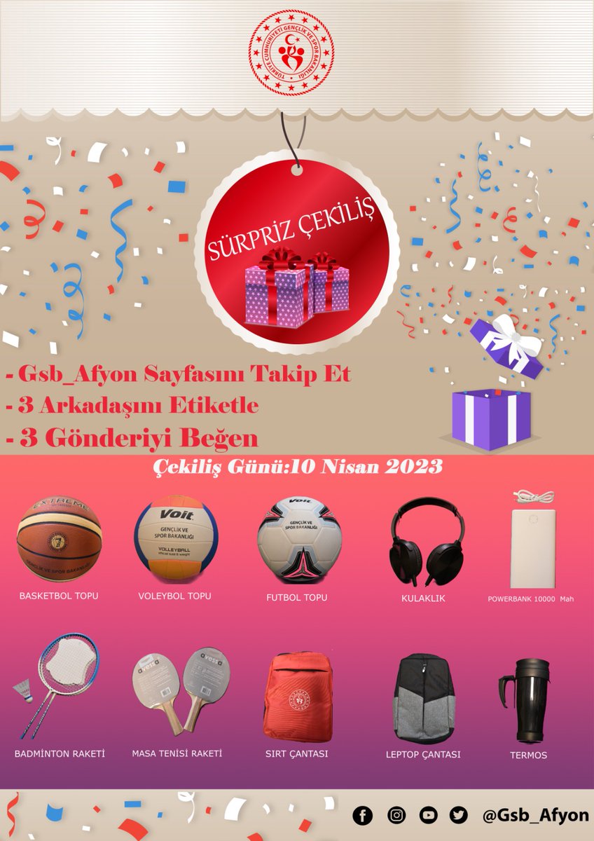 SÜRPRİZ ÇEKİLİŞ!

Yapmanız gerekenler:
1-) Bizi takip et.
2-) 3 arkadaşını etiketle.
3-) En az 3 gönderiyi beğen.

Hediyelerimizden birini kazanma şansı yakala!

#çekiliş #cekilis