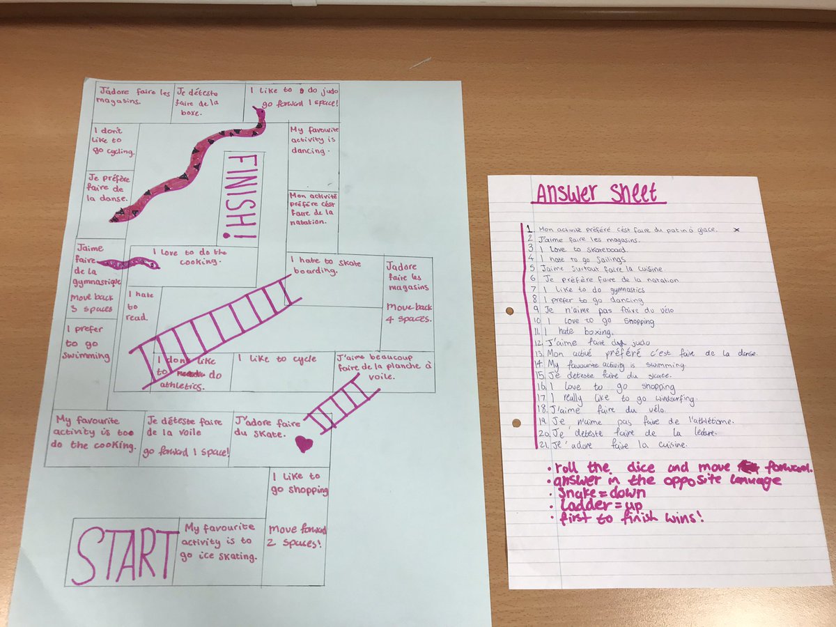 Here are a few board games created by S2 pupils to practise the vocabulary of hobbies in French! They then got to swap and play other pupil’s board games. 🎲🇫🇷 @Grove_Academy #dundeelearning