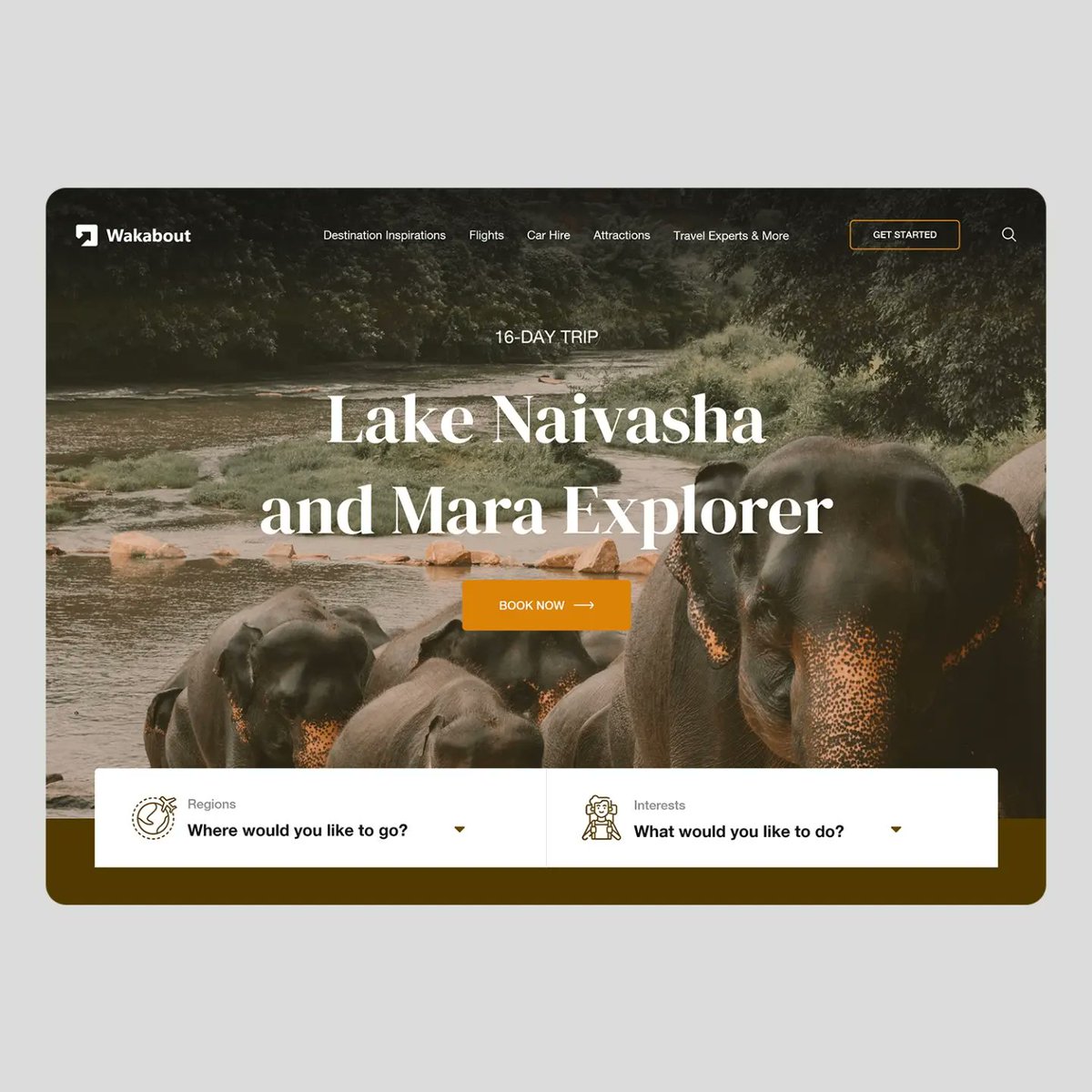 Travel website design for Wakabout.

Check out my portfolio: folarinbabalola.com

#webdesign #uidesign #dribbble #webdesigner #ui #uxdesign #uitrends #reservation #safari #holiday #landingpage #designinspiration #casestudies #minimaldesign #figma #adobexddesigner  #webflow