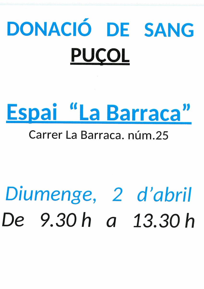 CliCanLi's tweet photo. Este diumenge toca #DonarSang en #Puçol Necessitem pujar les reserves de cara a la #SetmanaSanta Vine abans d'eixir de viatge. AJUNDA'NS I T'AJUDARÀS  💉🩸💞💞💞 https://t.co/5y8weDXN4e