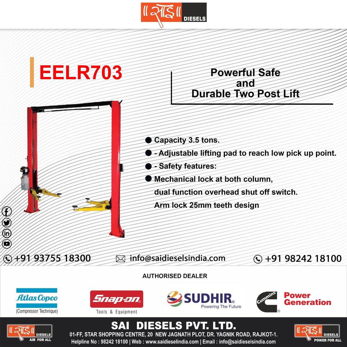 DieselsSai's tweet photo. Powerful Safe and Durable Two Post Lift
#saidiesels #TwoPostLift #postlift #powerful #safe #Durable #wheelservice #alignmentcenter #workshop #garageequipment #johnbeanequipment #workshopequipmentexperts #heavyequipment #PowerGeneration #YAGNIKROAD #rajkot #gujarat https://t.co/9fD8ZHOOlD