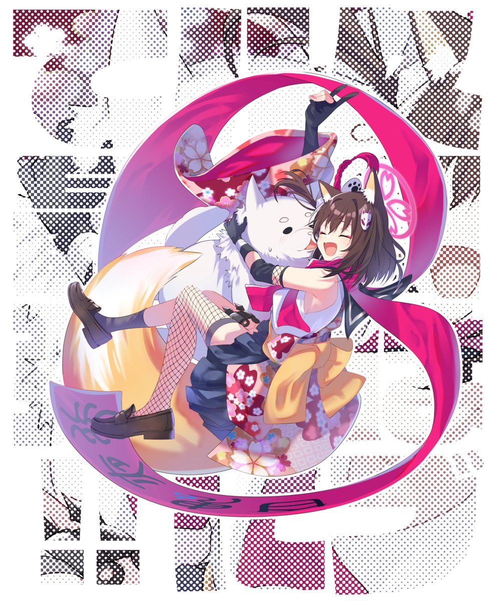 izuna (blue archive) 1girl halo animal ears tail fox ears fox tail scarf  illustration images