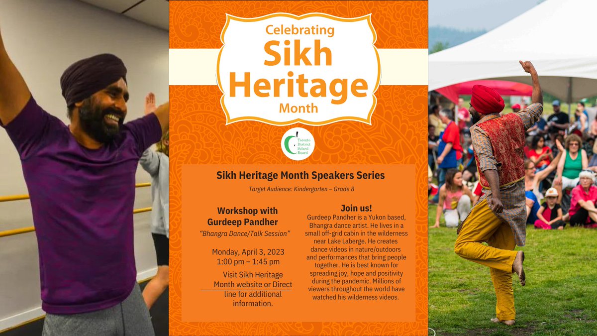 @GurdeepPandher joining @tdsb students and educators to bring joy to our classrooms and lives for #SikhHeritageMonth #SpeakerSeries 

Join us this Monday, April 3 at 1:00 - 1:45pm as we kick off our month of celebrating #Sikh culture and contributions to Canada. 
@PrincipalBuall