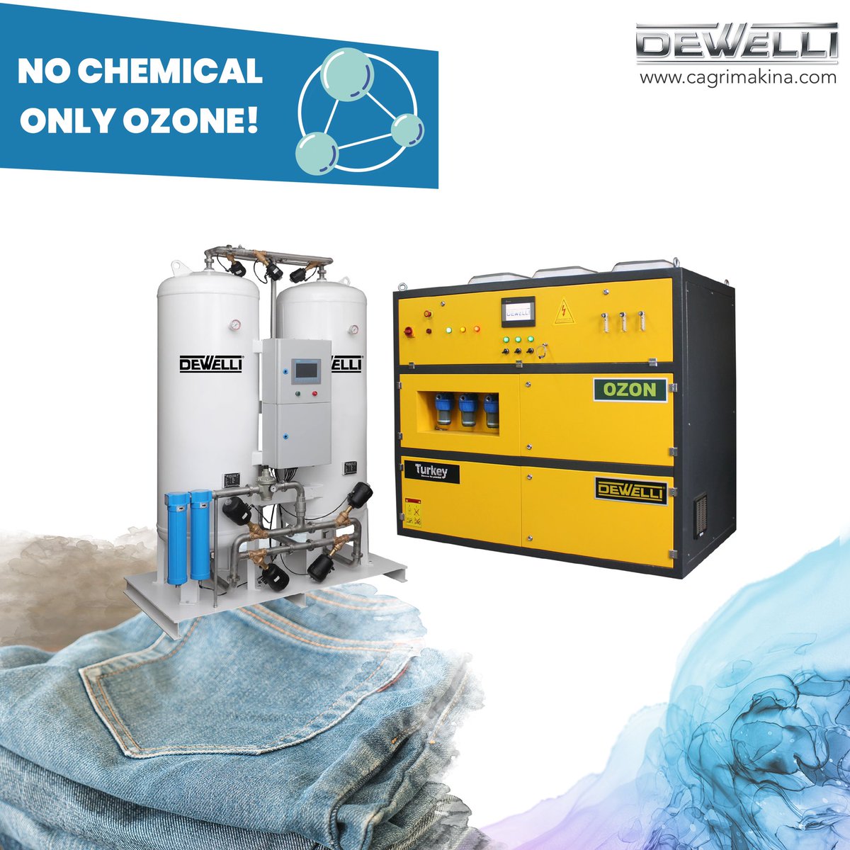 CagriMakina's tweet image. NO CHEMICAL ONLY OZONE! 
Perfect bleaching result with 25 minutes thanks to DOG 3000 DEWELLI Ozone Generator! 

#ozonegenerator #dewelli #textilemachinery #denimwash #sustainablefashion #nochemical #onlyozone