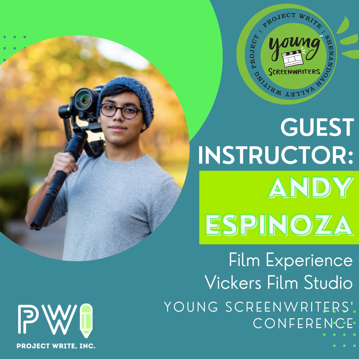 Next up is the Film Experience session with Andy Espinoza! Young screenwriters who signed up for this class will get to spend their afternoon in the Film Studio learning “setiquette”— the Do’s and Don’ts of a professional film set— from on-set behavior to the hierarchy of