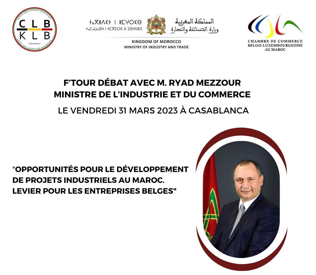 MerouaneT's tweet photo. F’tour-débat organisé ce soir à #casablanca par le Cercle des Lauréats de Belgique #CLB &amp; la #CCBLM avec le ministre @MezzourR en présence de bon nombre de représentants d’entreprises belges présentes au #Maroc de femmes &amp; d’hommes d’affaires, ainsi que des diplômés -es de 🇧🇪 https://t.co/wrMpqdOZqP