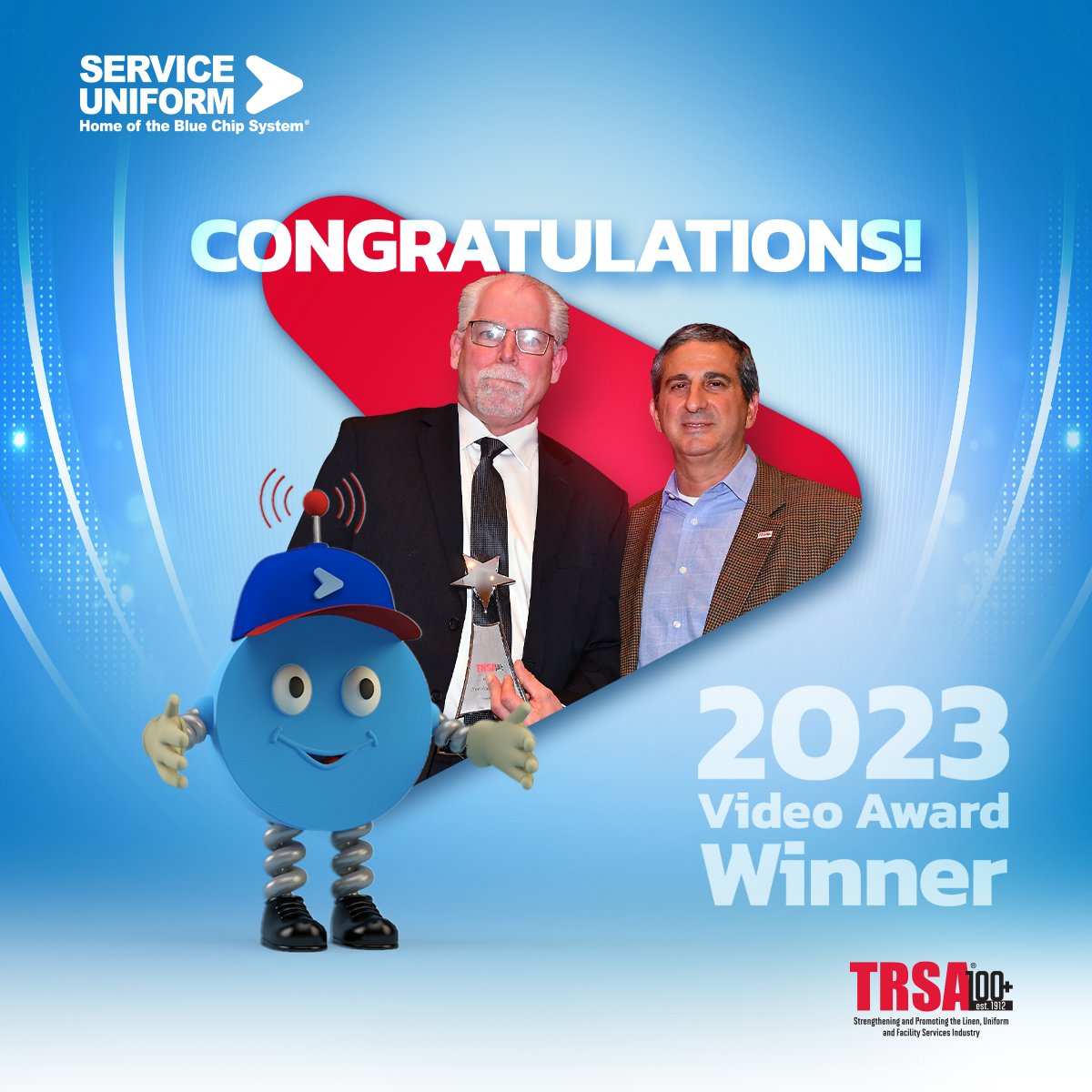 ServiceUniform's tweet image. We&apos;re proud to announce that we&apos;ve received a 2023 Video Award from @trsa! Thank you to everyone who helped us achieve such an accomplishment. 💙