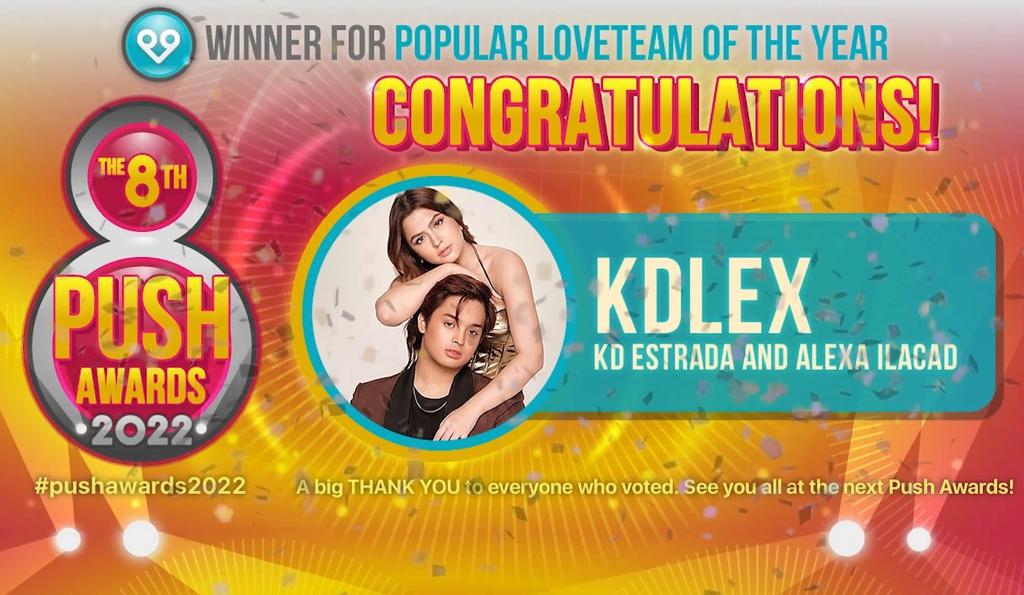 joblessofkdlex's tweet photo. Congratulations @kdestrada_ @alexailacad

Push Most Popular Loveteam of the Year.

#KDLex | #KDLEXSweethearts https://t.co/jfvbx6t33k