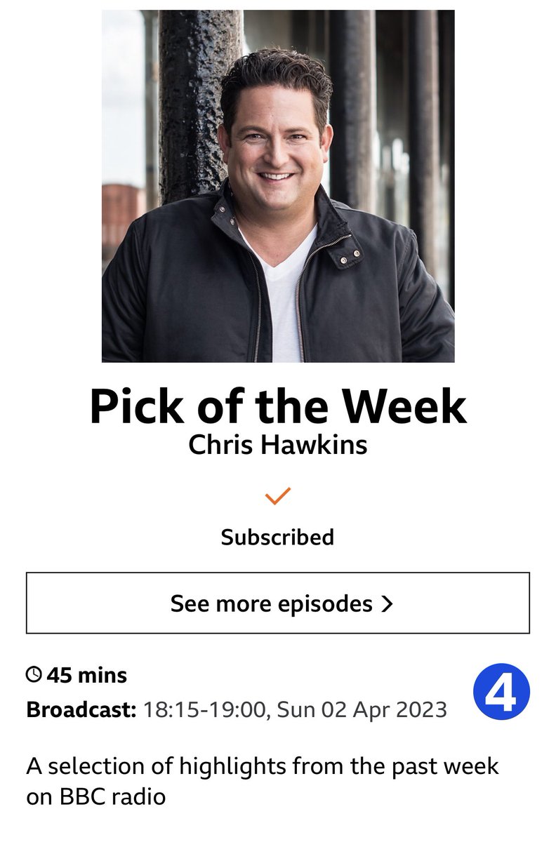 chris_hawkins's tweet photo. I’ll be presenting Pick Of The Week on @BBCRadio4 at 6.15pm this Sunday. Hope you can join me https://t.co/USnoyzfC1w