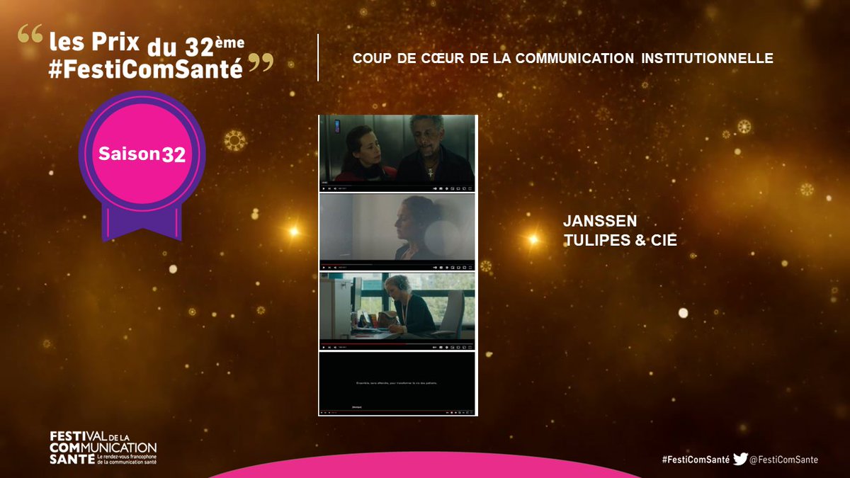 🗨️ #Festicomsanté - 🏆 Prix #festicomsante 
Catégorie communication institutionnelle 
Coup de cœur 💖  pour @JanssenFRA &amp; <a href="/TulipesCie/">Tulipes & Cie</a> 

#Sante #hcsmeufr  #comsante #RSE