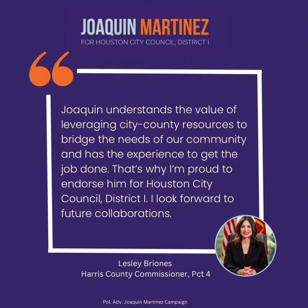 "Joaquin understands the value of leveraging city-county resources to bridge the needs of our community &amp; has the experience to get the job done." - Commissioner <a href="/LesleyBrionesTX/">Lesley Briones</a>.

I’m ready to work with great leaders to ensure our local governments better serve our community.