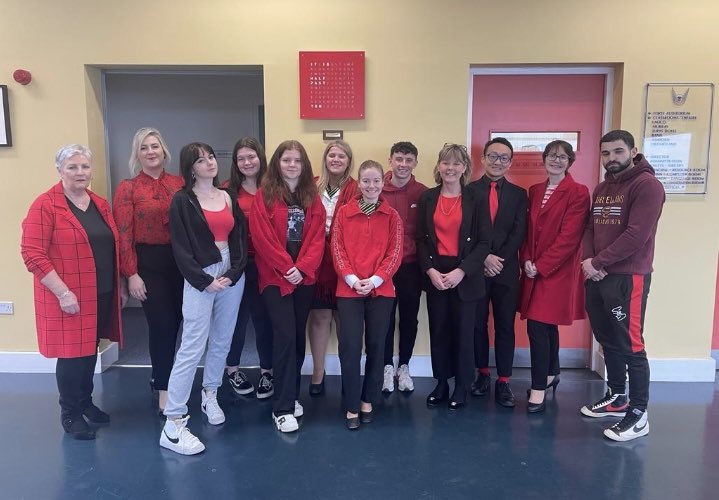 GweniusRyan's tweet photo. Students &amp; staff here at @ShannonCollege wearing red today in solidarity with the @immigrationIRL Wear Red Day to show racism the Red Card #WRD2023 https://t.co/KYDme7UO22