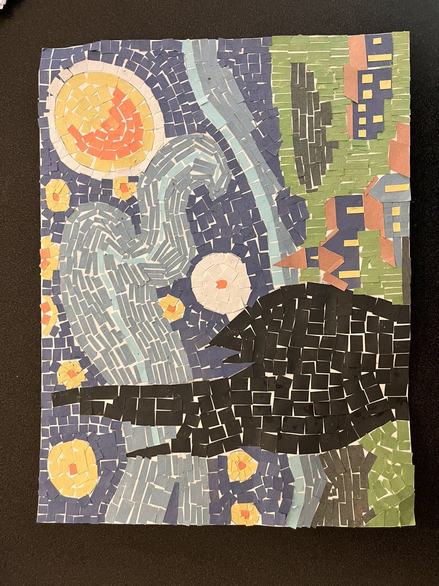 Wow! Check out this paper mosaic art done by a very talented Grade 7 student. Starry Night by Vincent van Gogh @valleysvipers #art