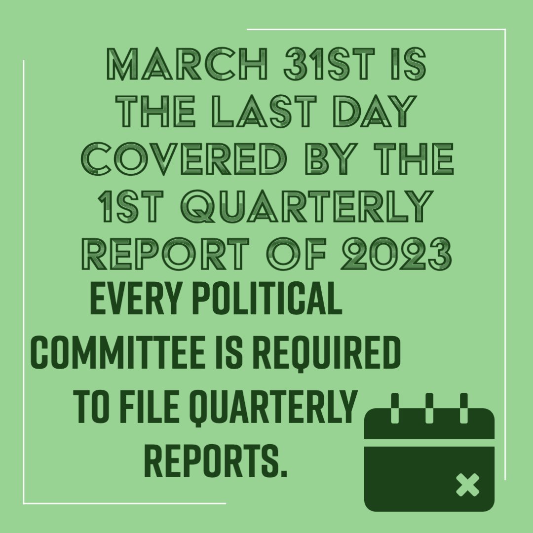 illinoissbe's tweet photo. Today is the last day covered by the 1st Quarterly report of 2023. Tomorrow filing will begin and continue through April 17. All political committees must file quarterly reports regardless of activity. #Campaigndisclosure #campaignfinance https://t.co/DLXBCqctLQ